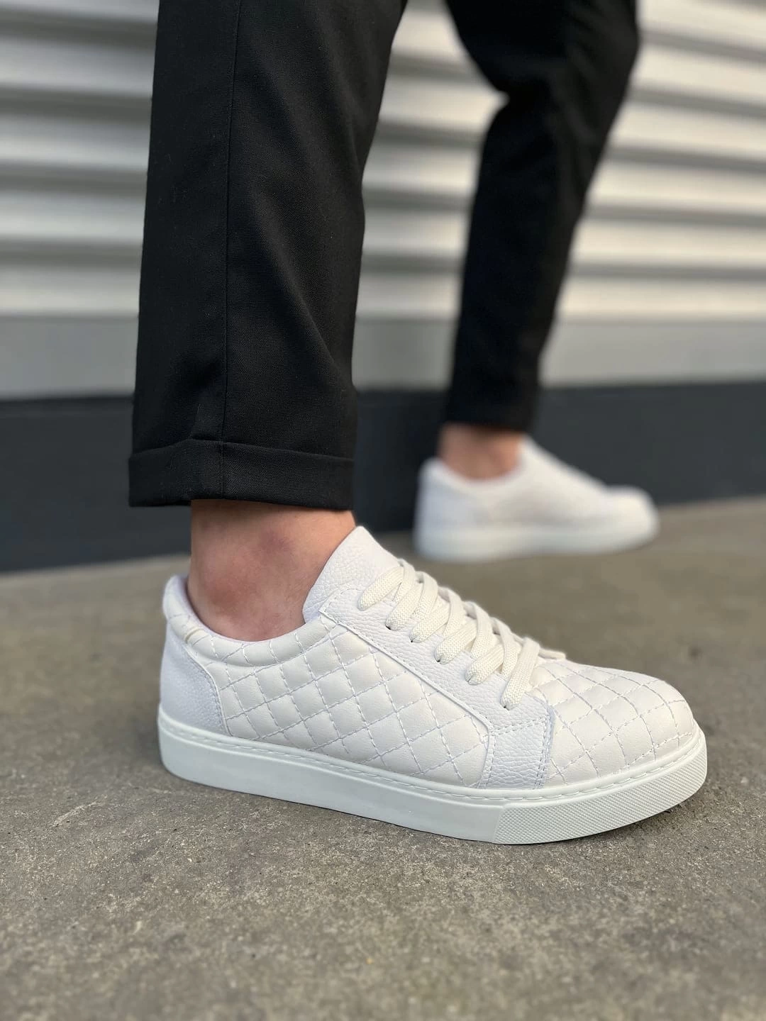 JY166 Prestige Bağcıklı Cilt Kapitone Desenli Erkek Günlük Sneaker Ayakkabı CBT - Beyaz