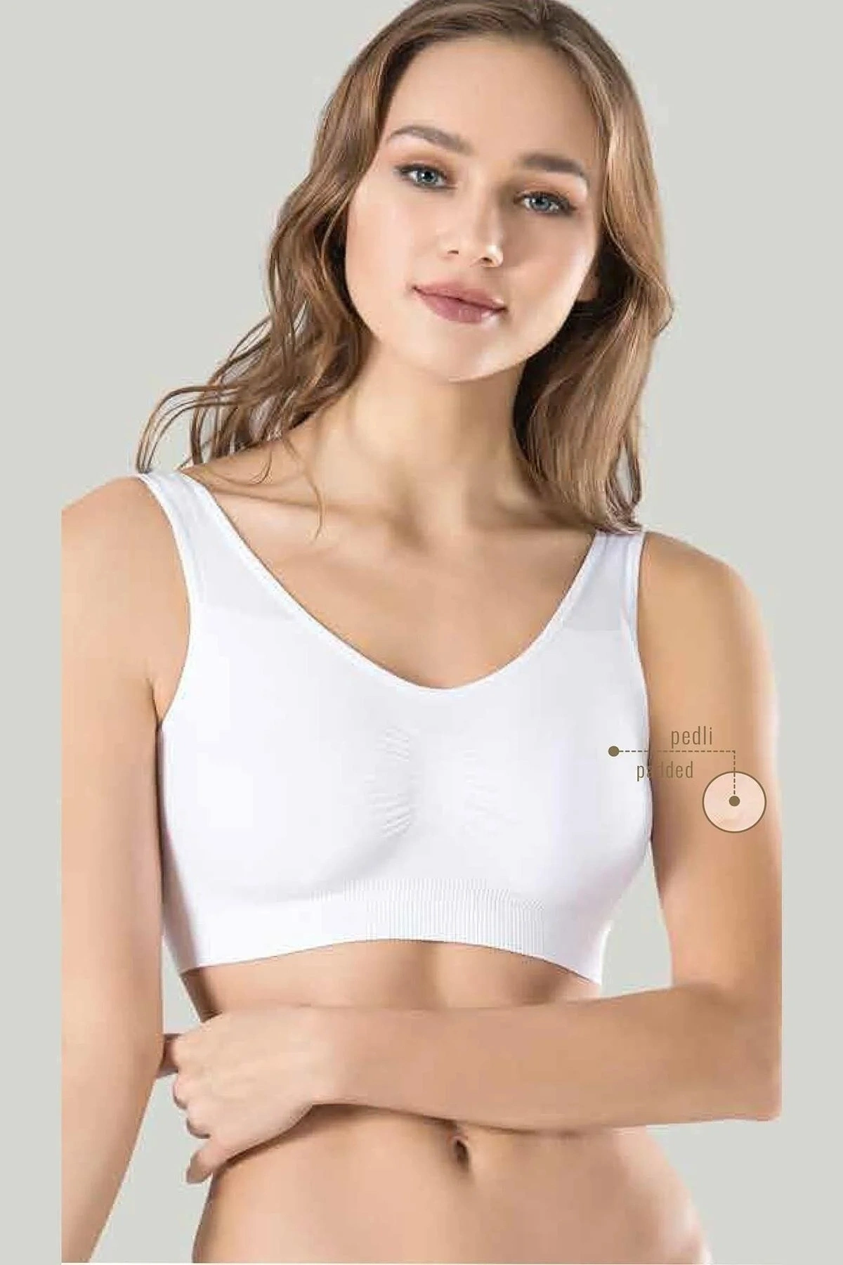 Kadın Beyaz Kalın Askılı Çıkarılabilir Pedli Örme Seamless Dikişsiz Basic Büstiyer