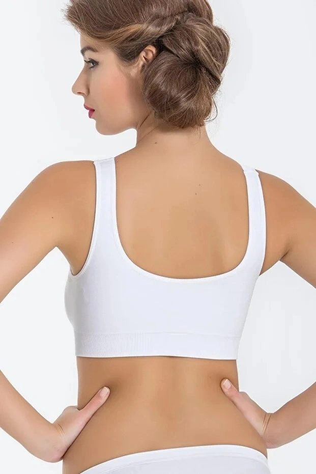 Kadın Beyaz Kalın Askılı Çıkarılabilir Pedli Örme Seamless Dikişsiz Basic Büstiyer