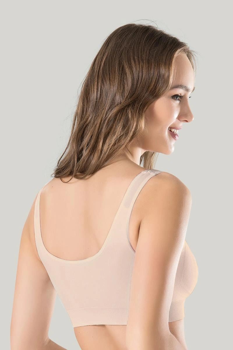 Kadın Gri Kalın Askılı Çıkarılabilir Pedli Örme Seamless Dikişsiz Basic Büstiyer