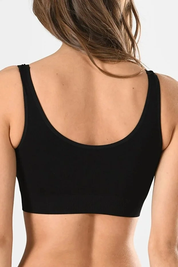Kadın Siyah Kalın Askılı Çıkarılabilir Pedli Örme Seamless Dikişsiz Basic Büstiyer
