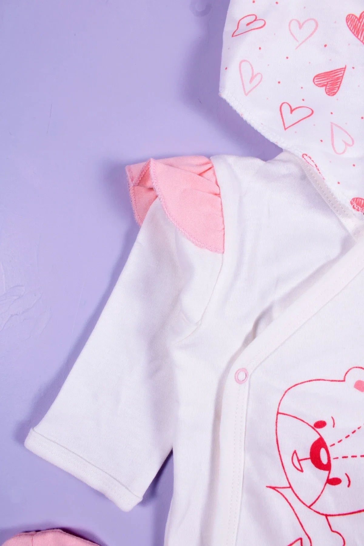 Kalp Desenli 5li Kız Bebek Hastane Çıkış Seti