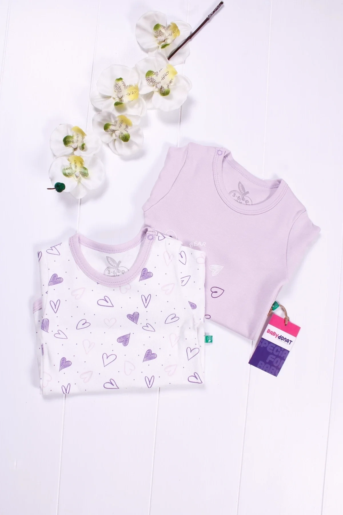 Kalp Desenli Uzun Kol 2li Kız Bebek Body Seti