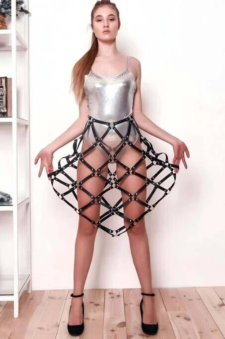 Kare Detaylı Seksi Deri Etek - Brf982