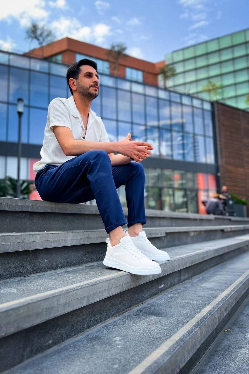 KB-X204 Kuback Beyaz Keten Beyaz Yüksek Taban Günlük Erkek Spor Ayakkabı