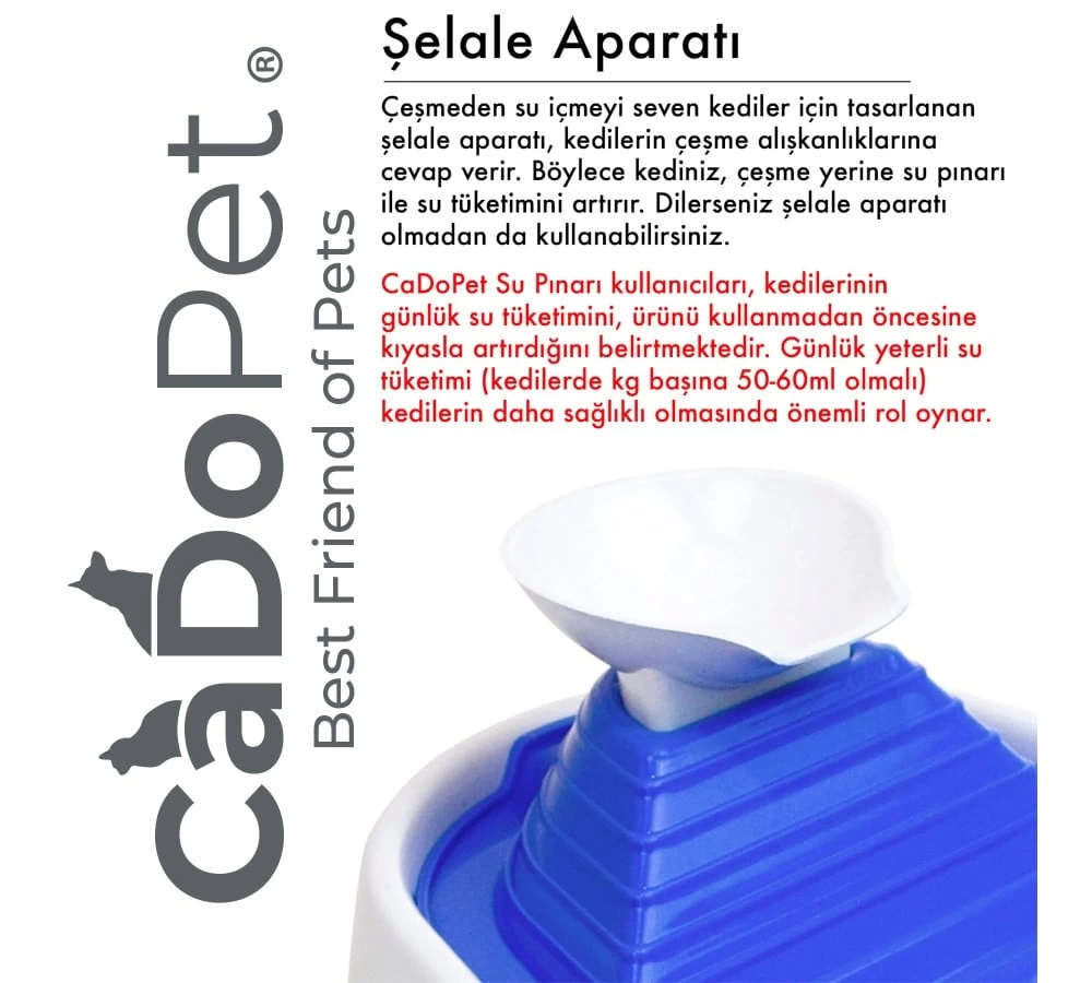 Kedi Köpek Su Pınarı Şelale 2 Litre - 5 volt ( usb'li ) Mavi