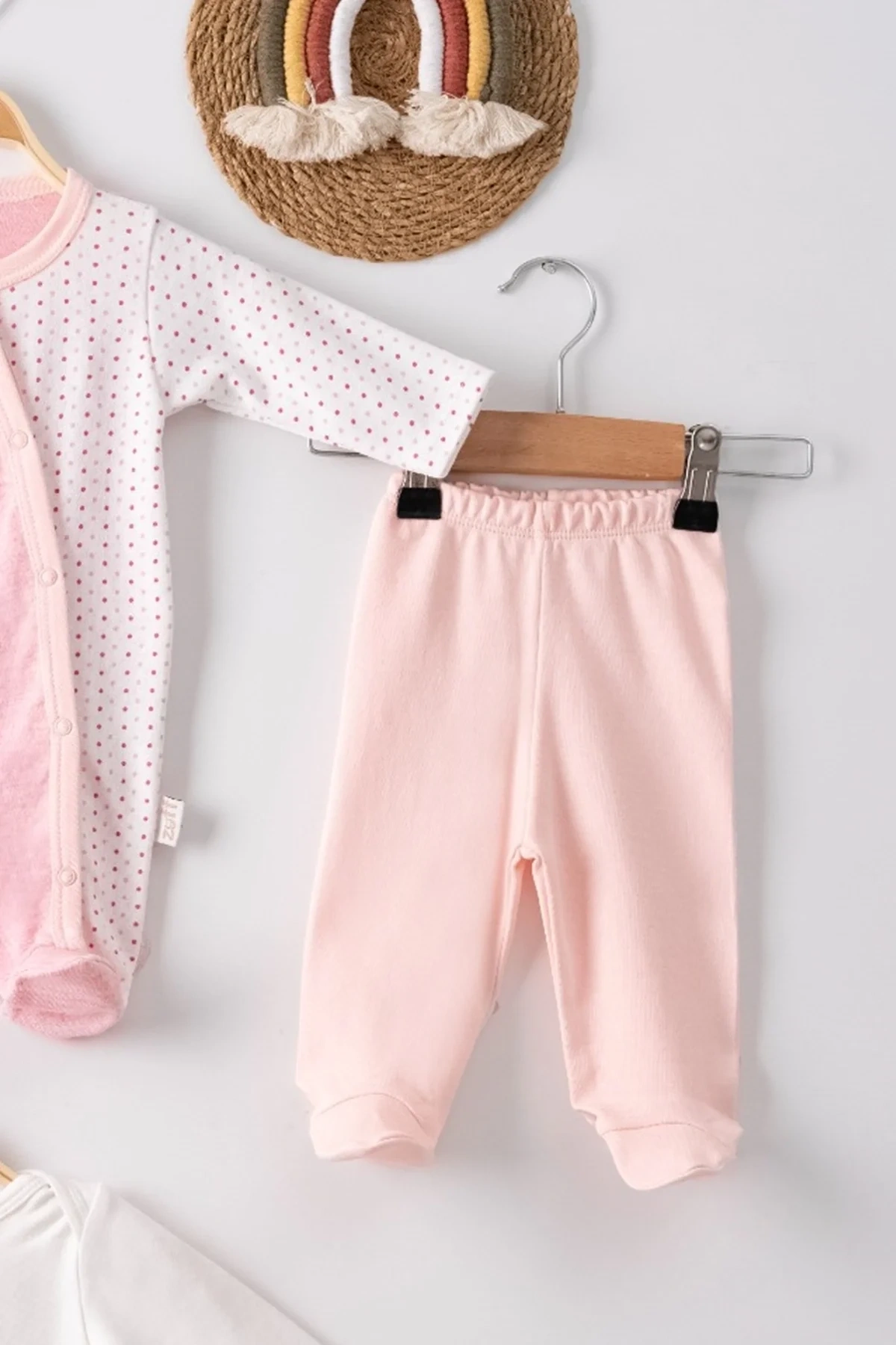 Kelebek Nakışlı Puanlı Tulumlu % 100 Pamuk Kız Bebek 5li Set