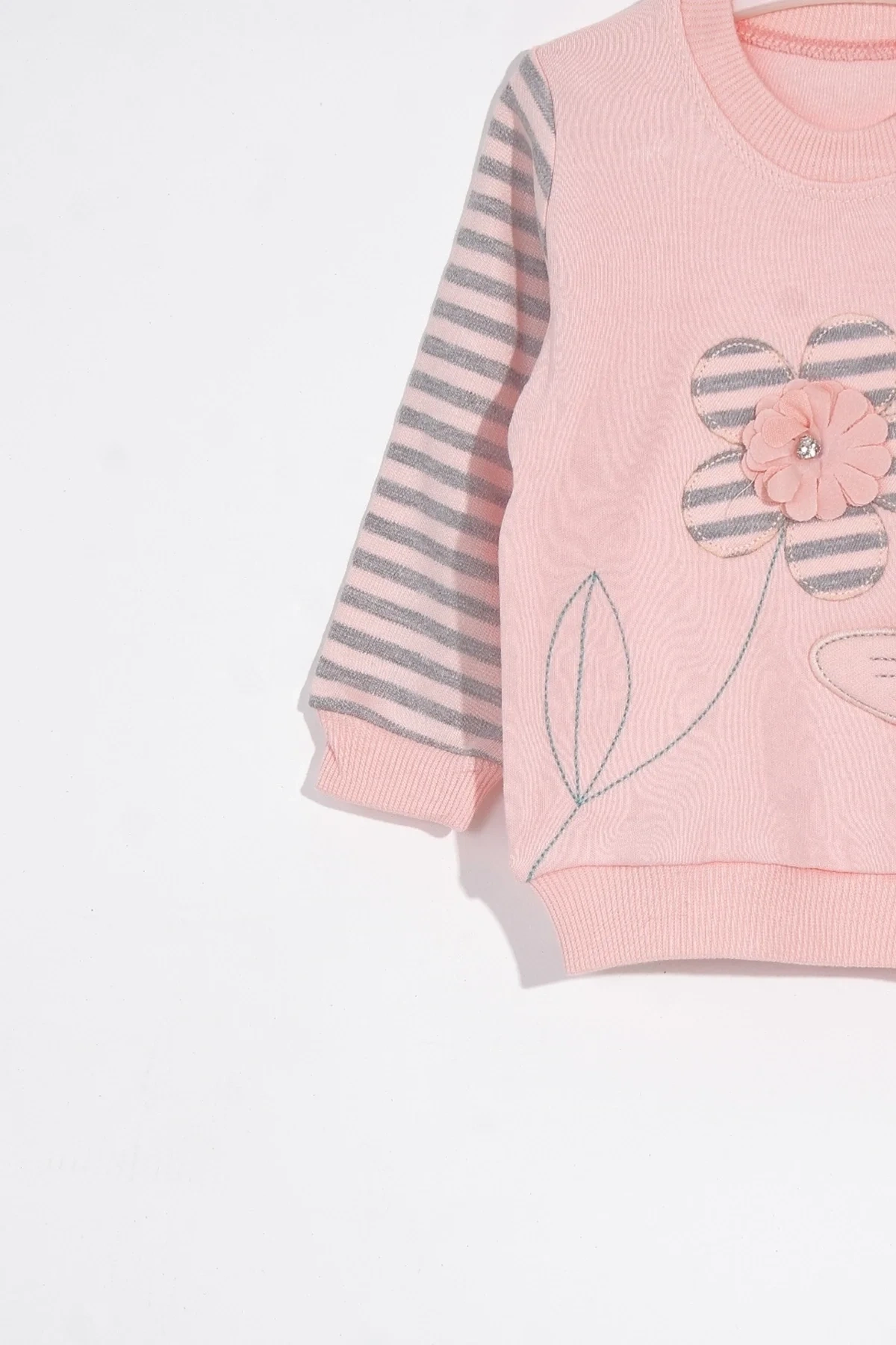 Kelebekli Çiçek Nakışlı Pamuklu 2li Kız Bebek Takımı