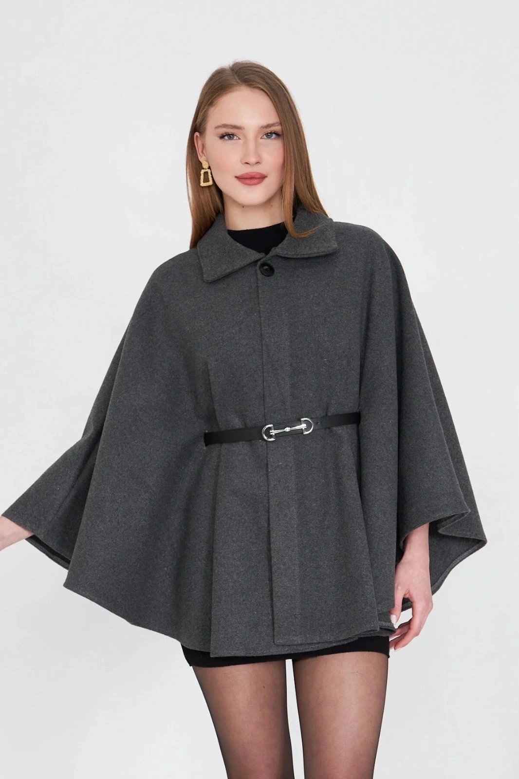 Kemerli kaşe panço antrasit pt