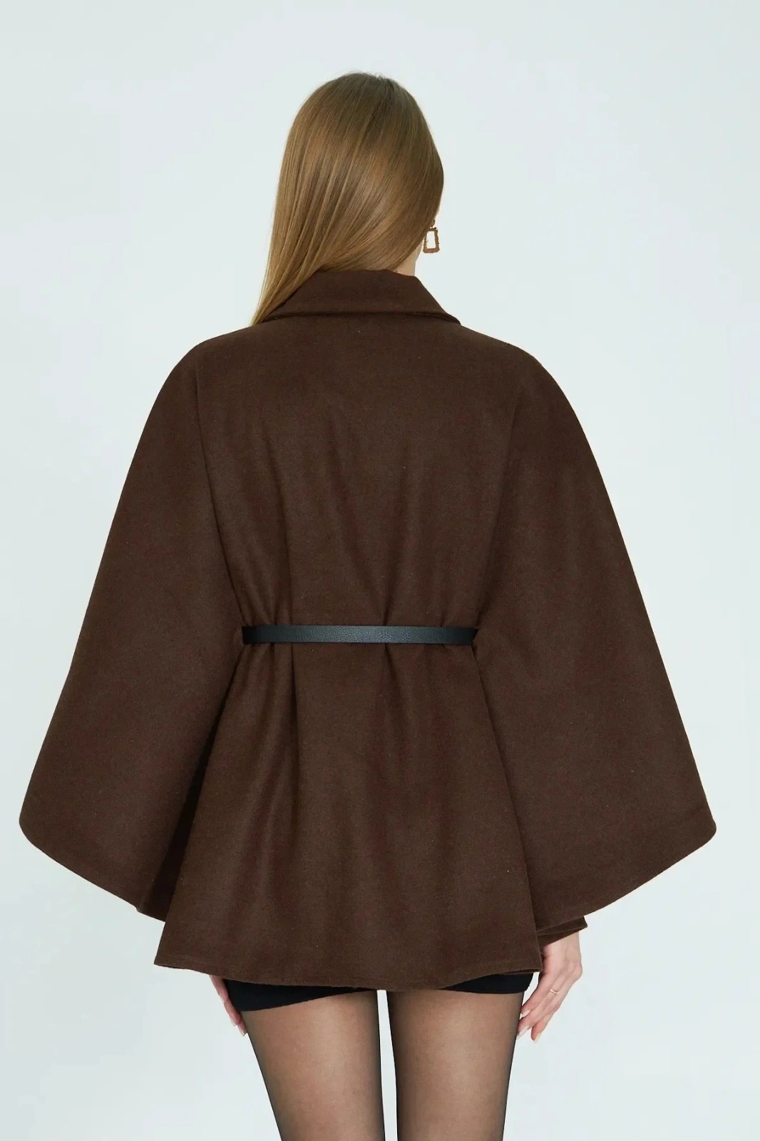 Kemerli kaşe panço kahve pt