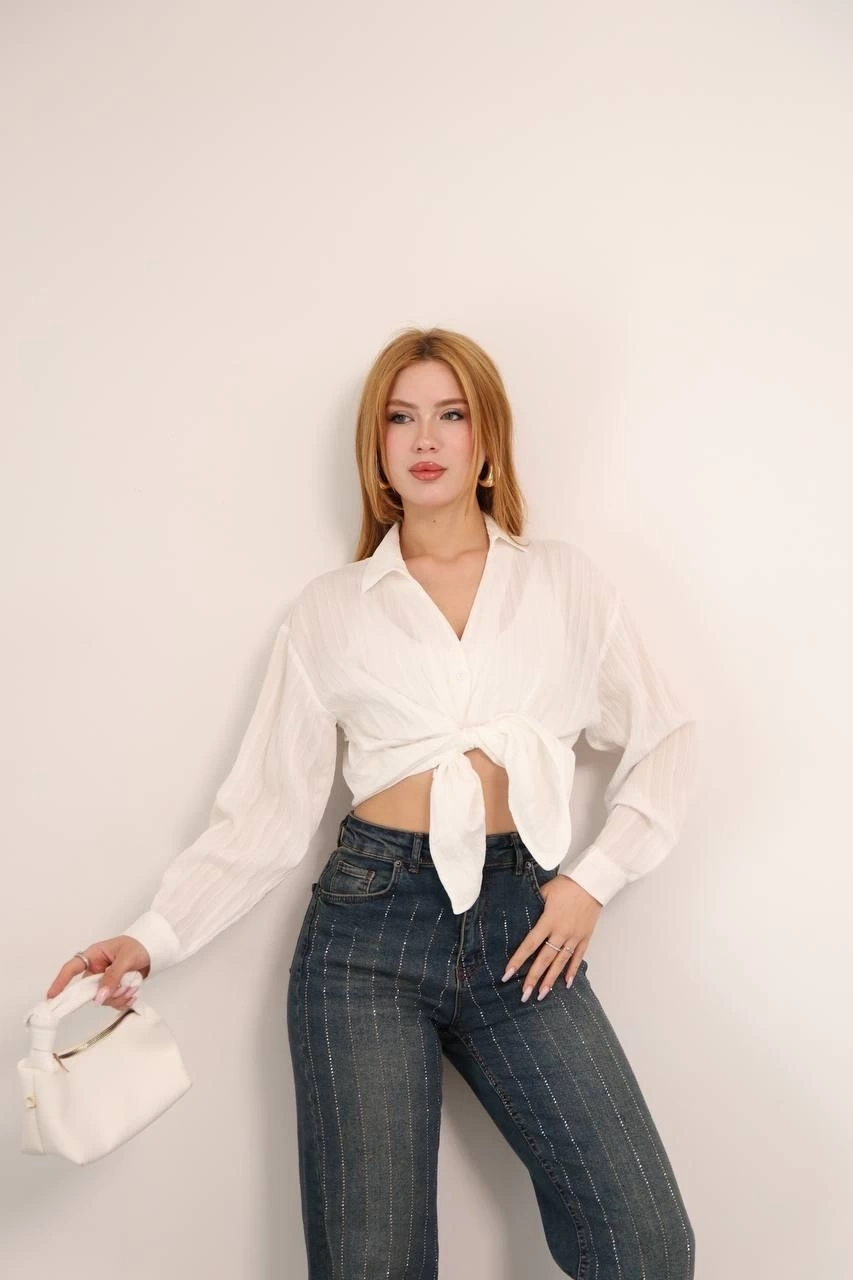 Kendinden çizgili london gömlek