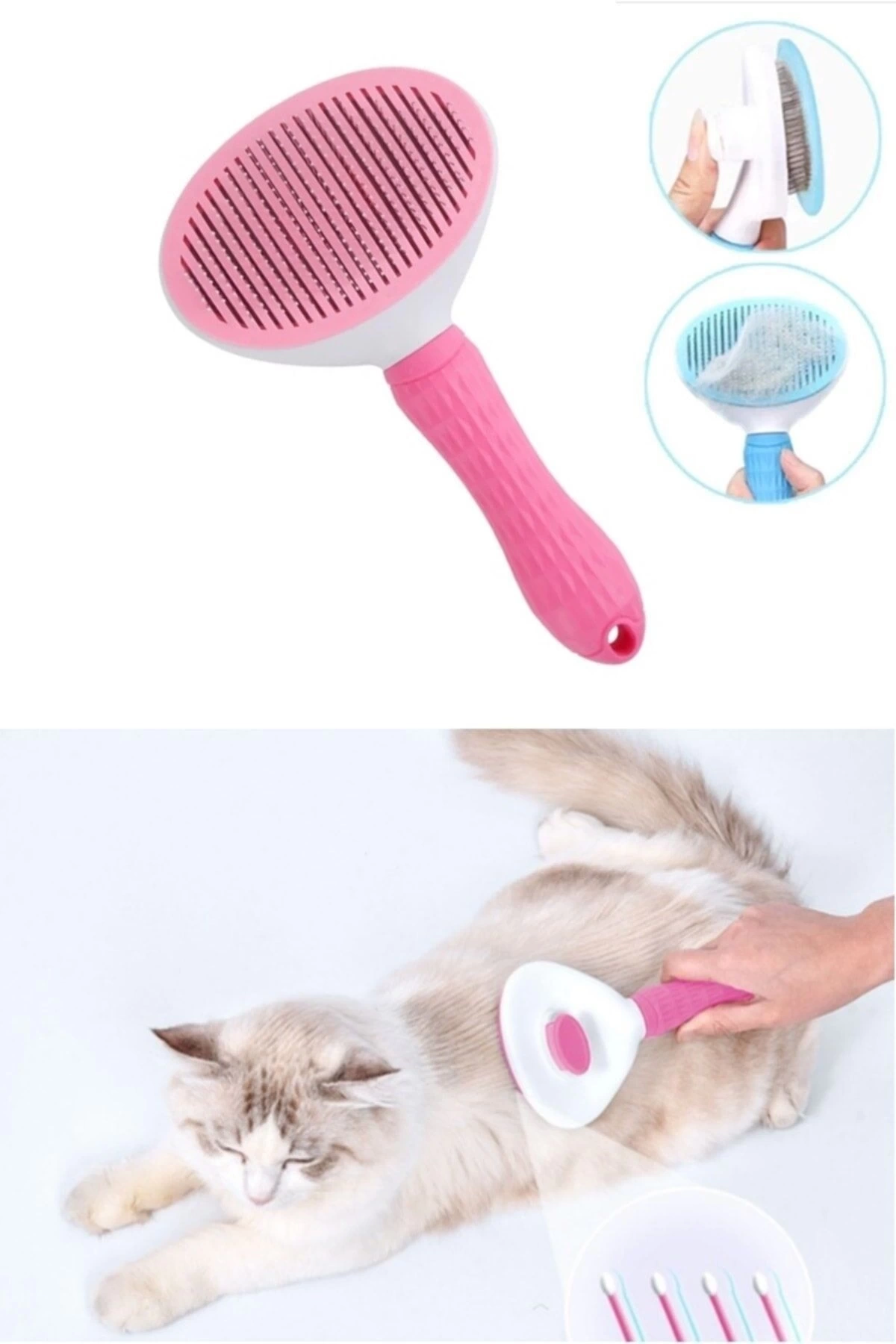 Kendini Temizleyen Tuşlu Kedi Köpek Tarağı Pembe 10 x 20 cm