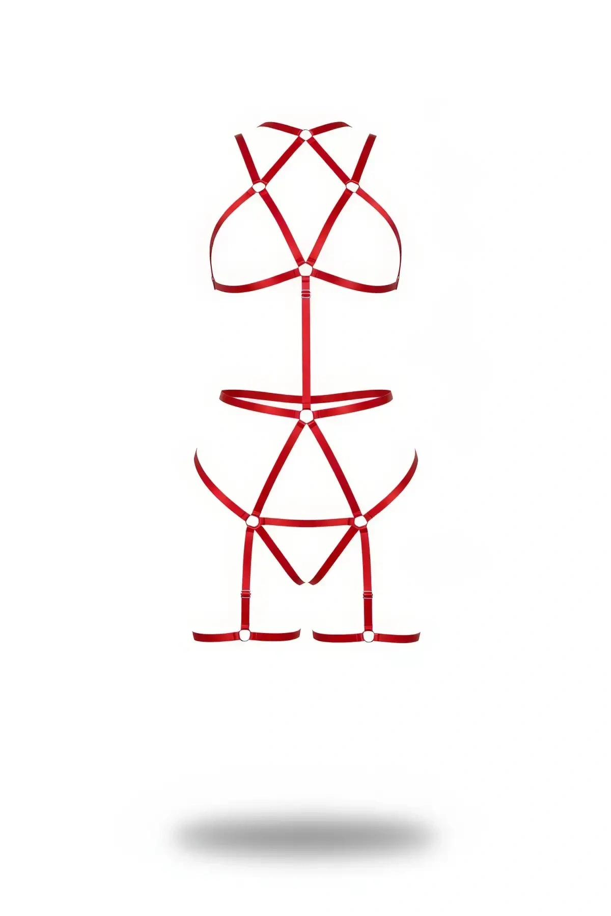 Kırmızı Body Harness Saten Şeritli Metal Halka Detaylı - Brf1200