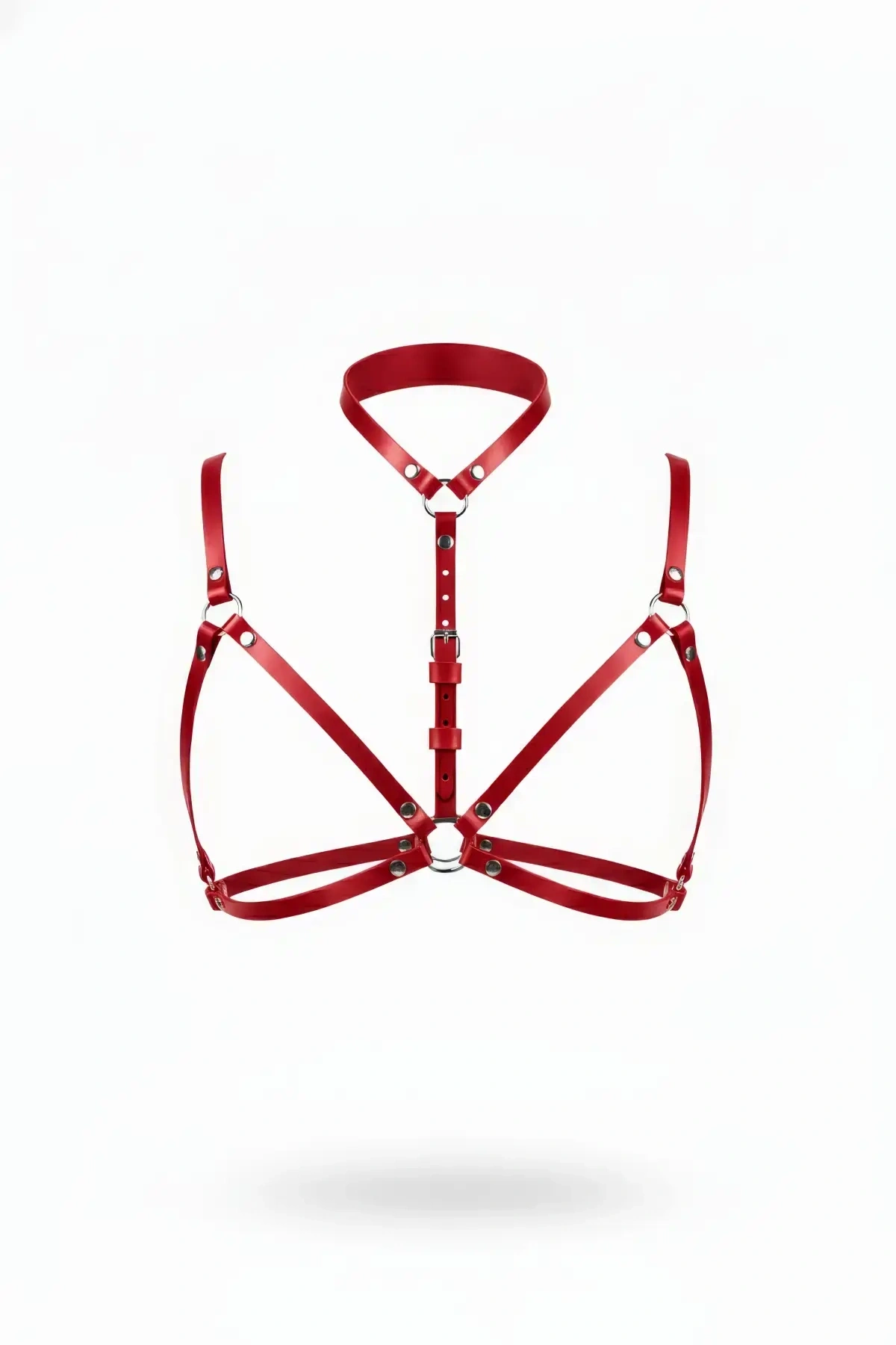 Kırmızı Göğüs Harness Deri Boyunluklu O Halka Detaylı - Brf197