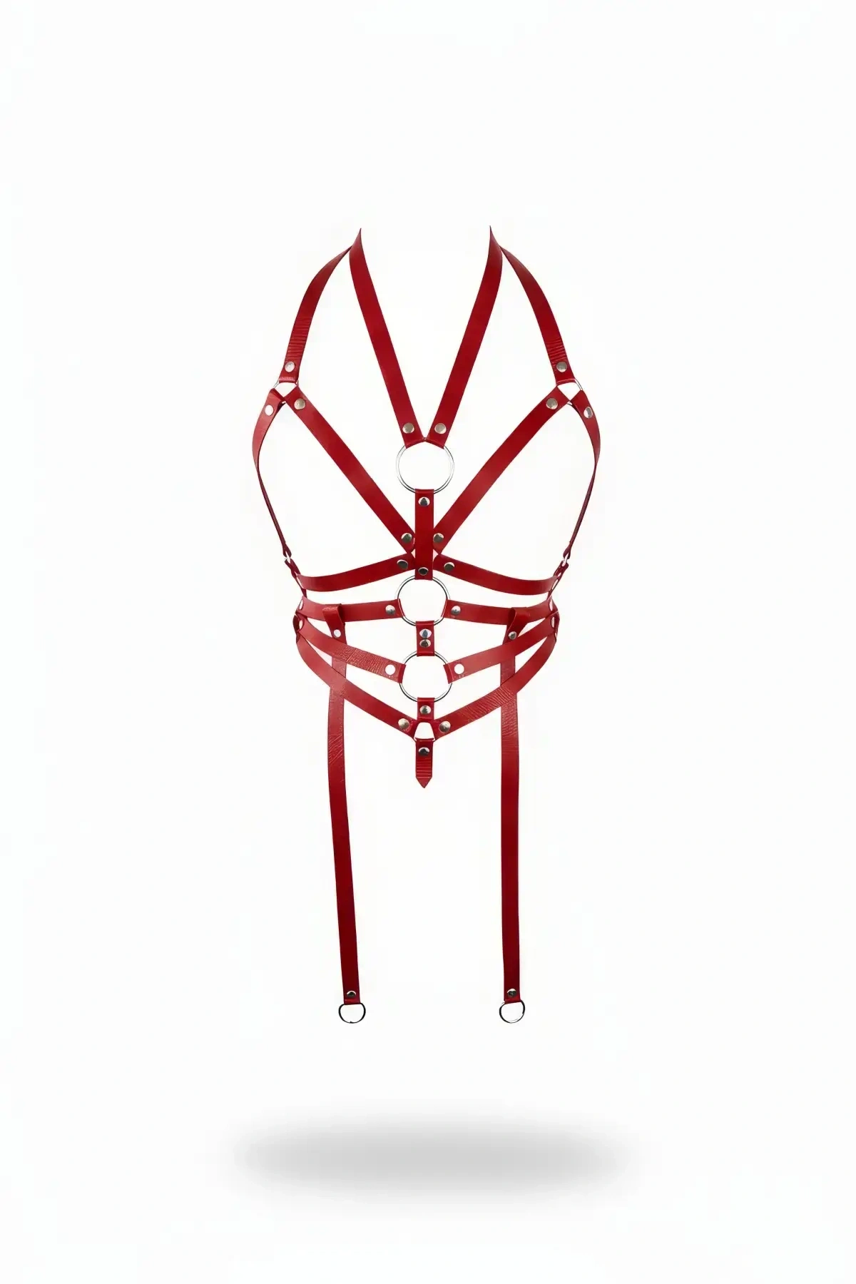 Kırmızı Göğüs Harness Deri Halka Detaylı Vücut Aksesuarı - Brf23