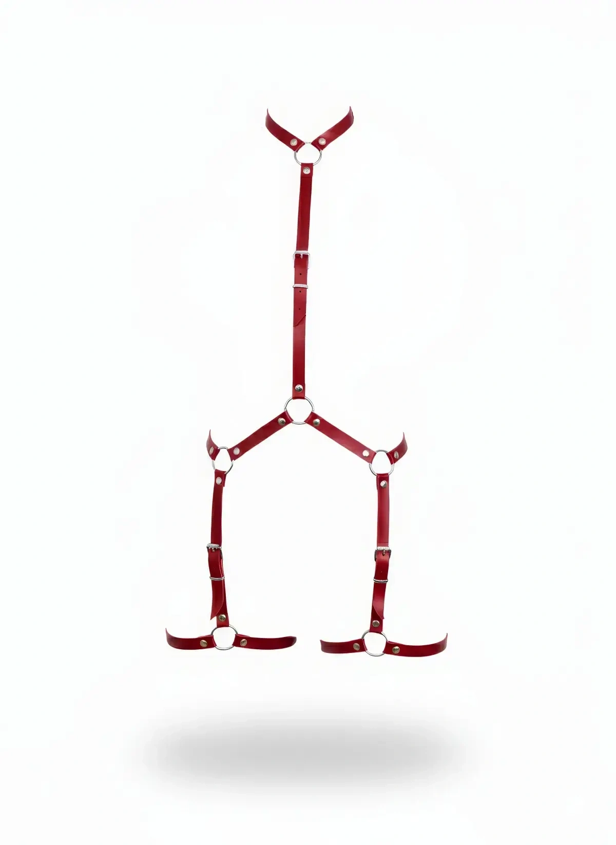 Kırmızı Kadın Body Harness Boyun Ve Bacak Detaylı Metal Halkalı - Brf234