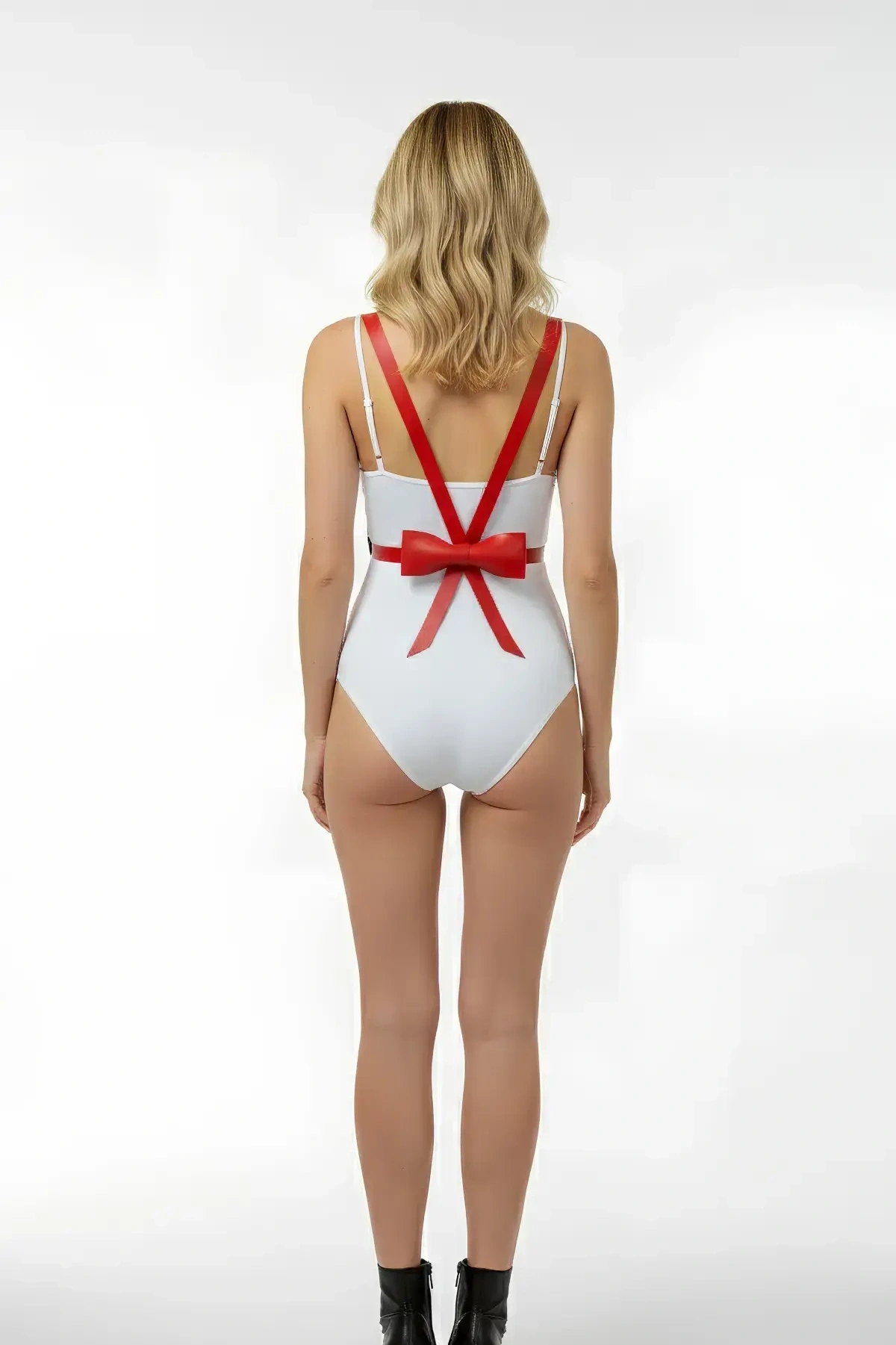 Kırmızı Kadın Kemer Arkası Fiyonklu İnce Deri - Brf177