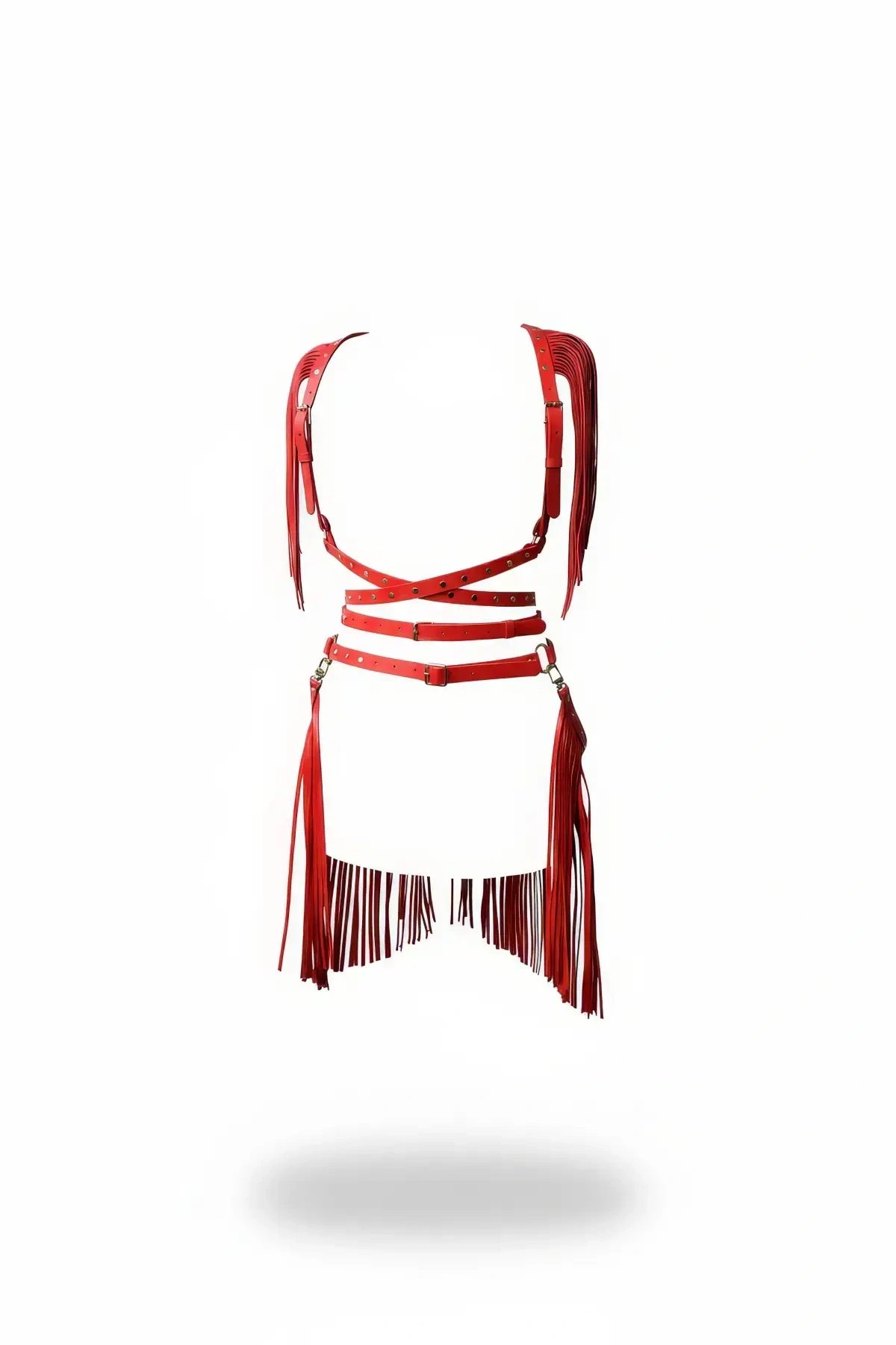 Kırmızı Kadın Kemer Çoklu Deri Vücut Aksesuarı - Brf1005