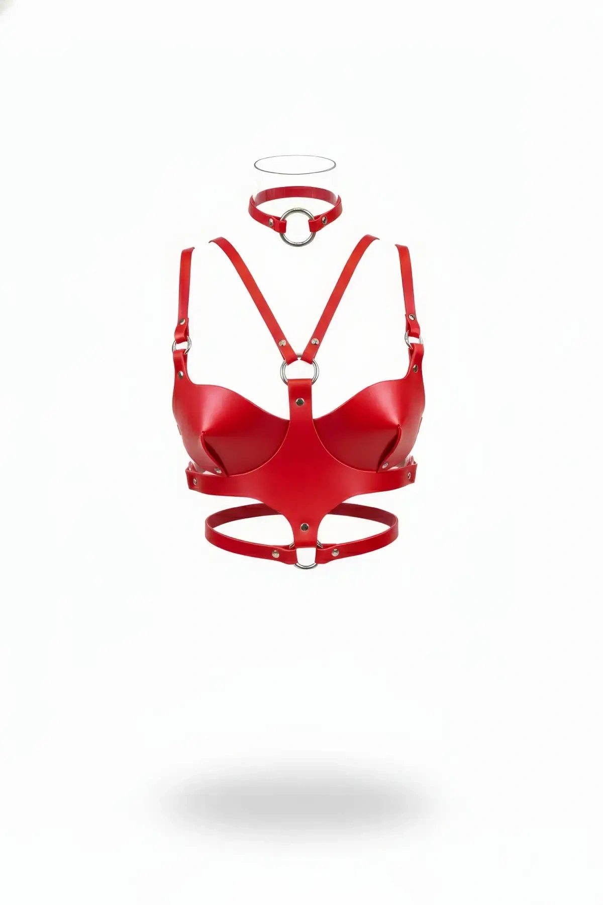 Kırmızı Kadın Kemer Deri Vücut Korse Halka Detaylı - Brf1296