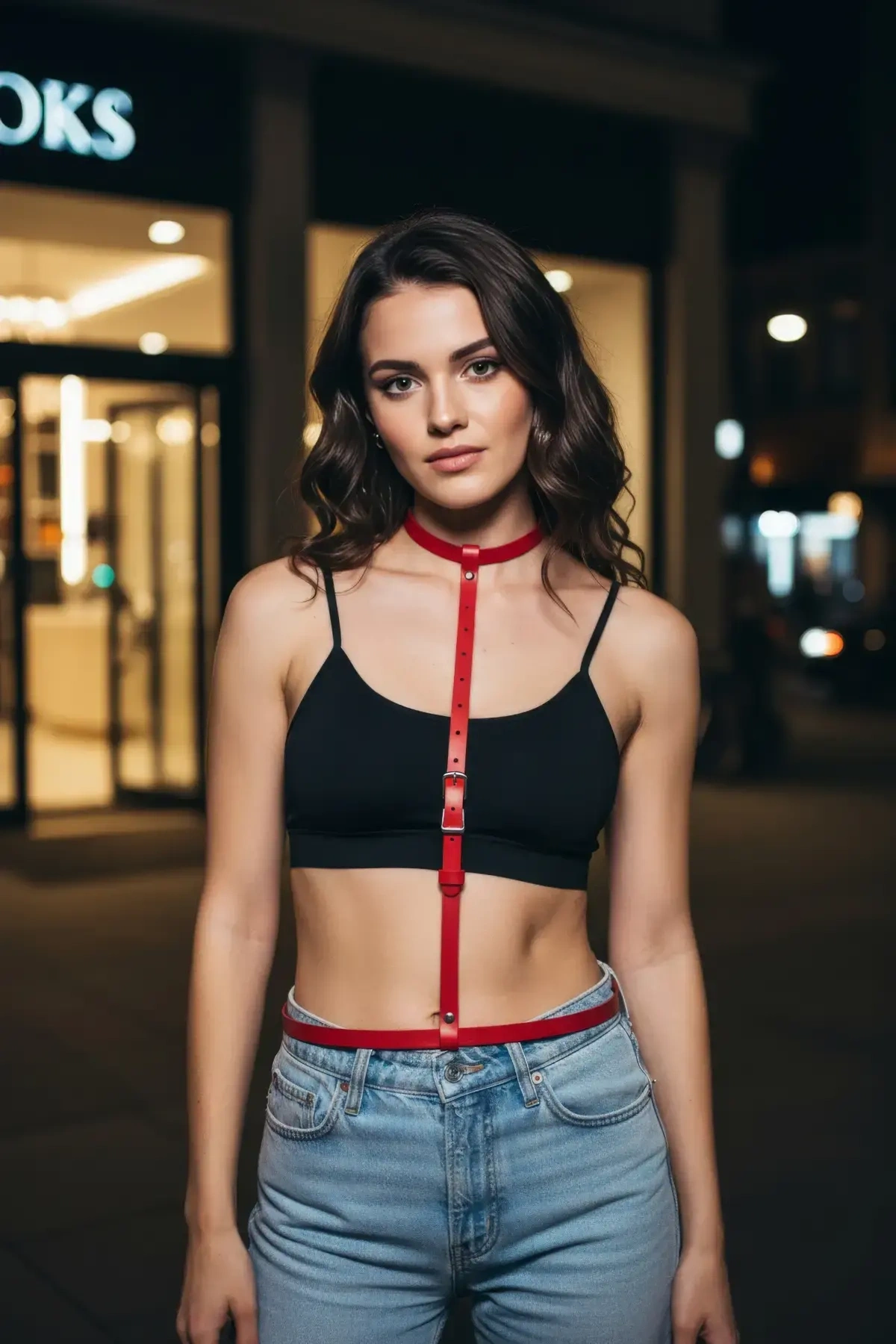 Kırmızı Kadın Kemer İnce Deri Çok Bantlı Vücut Aksesuarı - Brf188