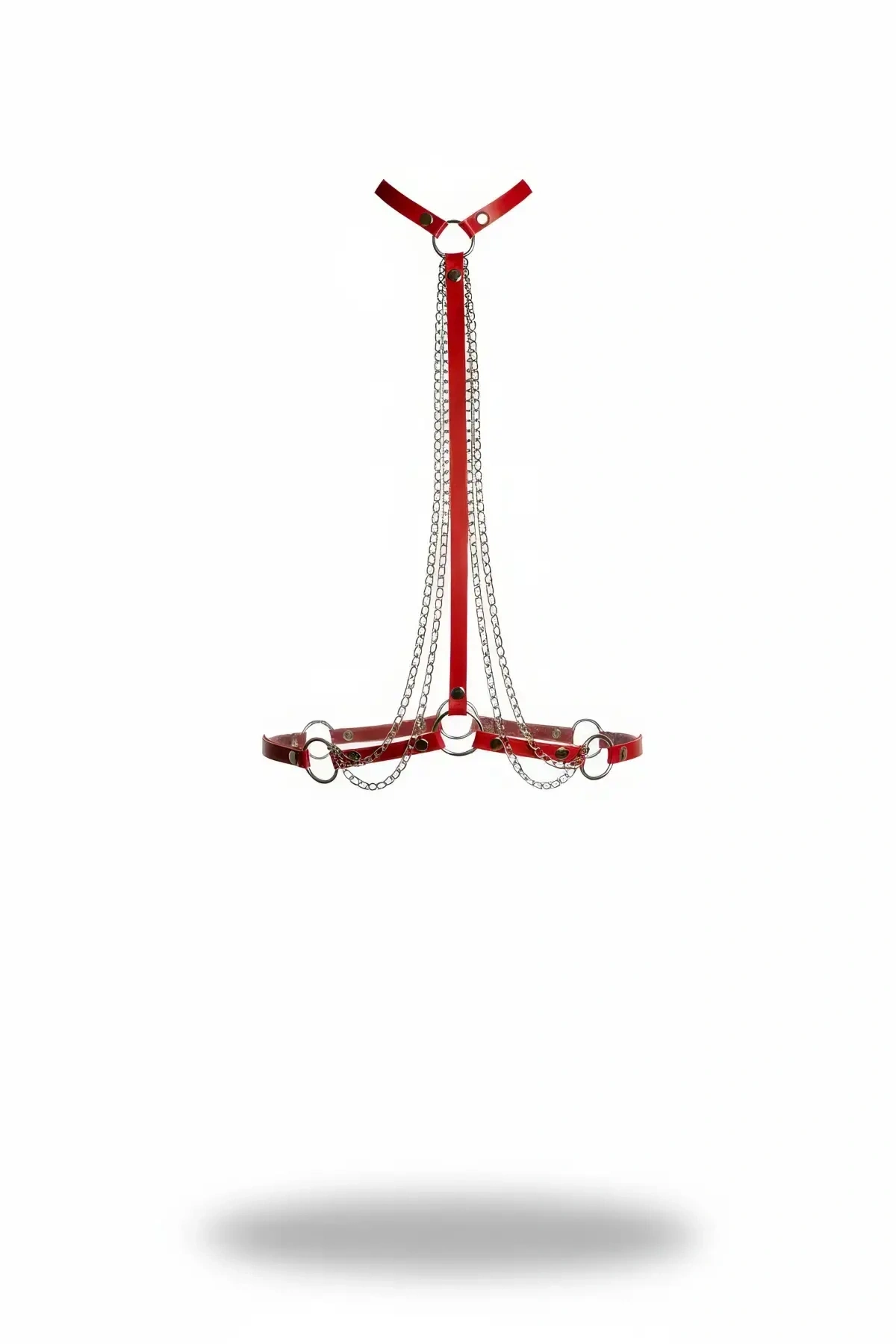 Kırmızı Kadın Kemer Zincir Detaylı Parlak Deri Vücut Kemer - Brf10