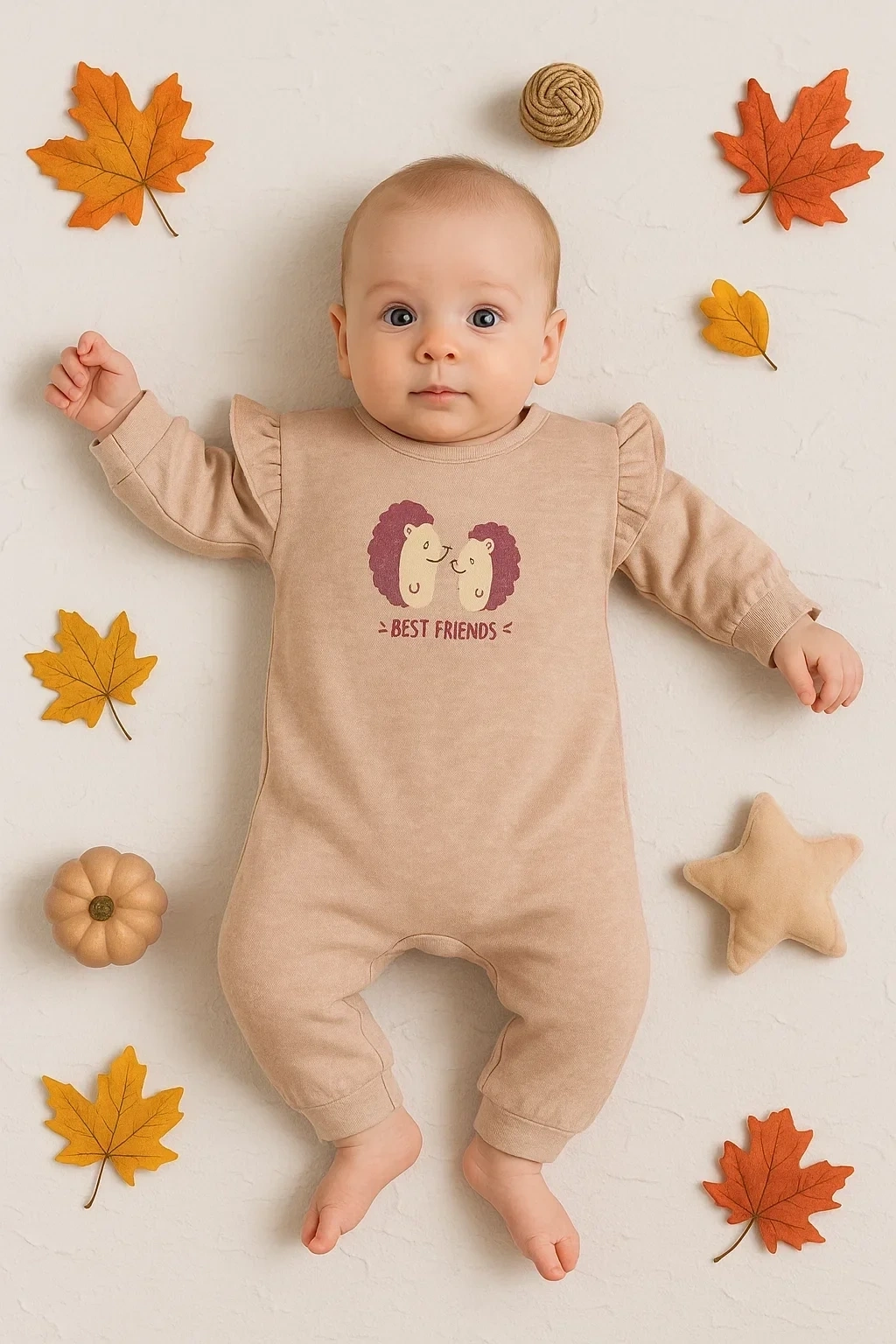 Kirpi Nakışlı % 100 Pamuk Kız Bebek Tulum