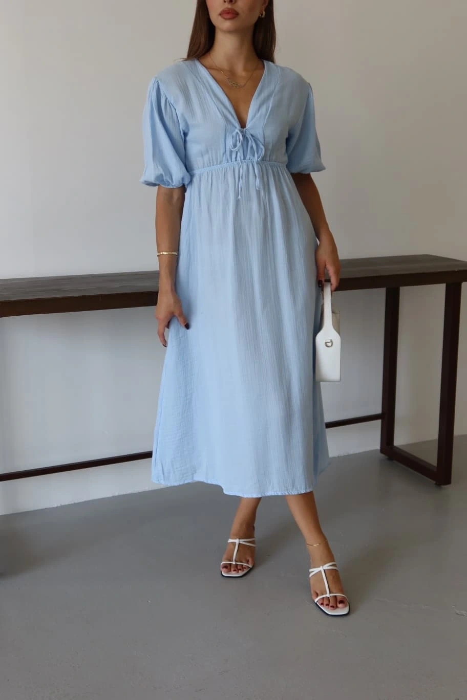 Kısa kollu müslin elbise mavi pt
