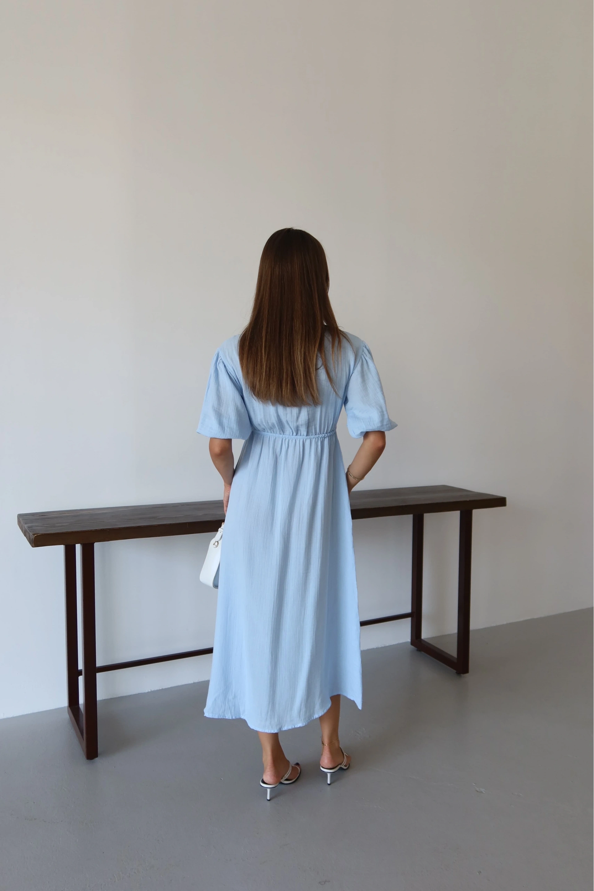 Kısa kollu müslin elbise mavi pt
