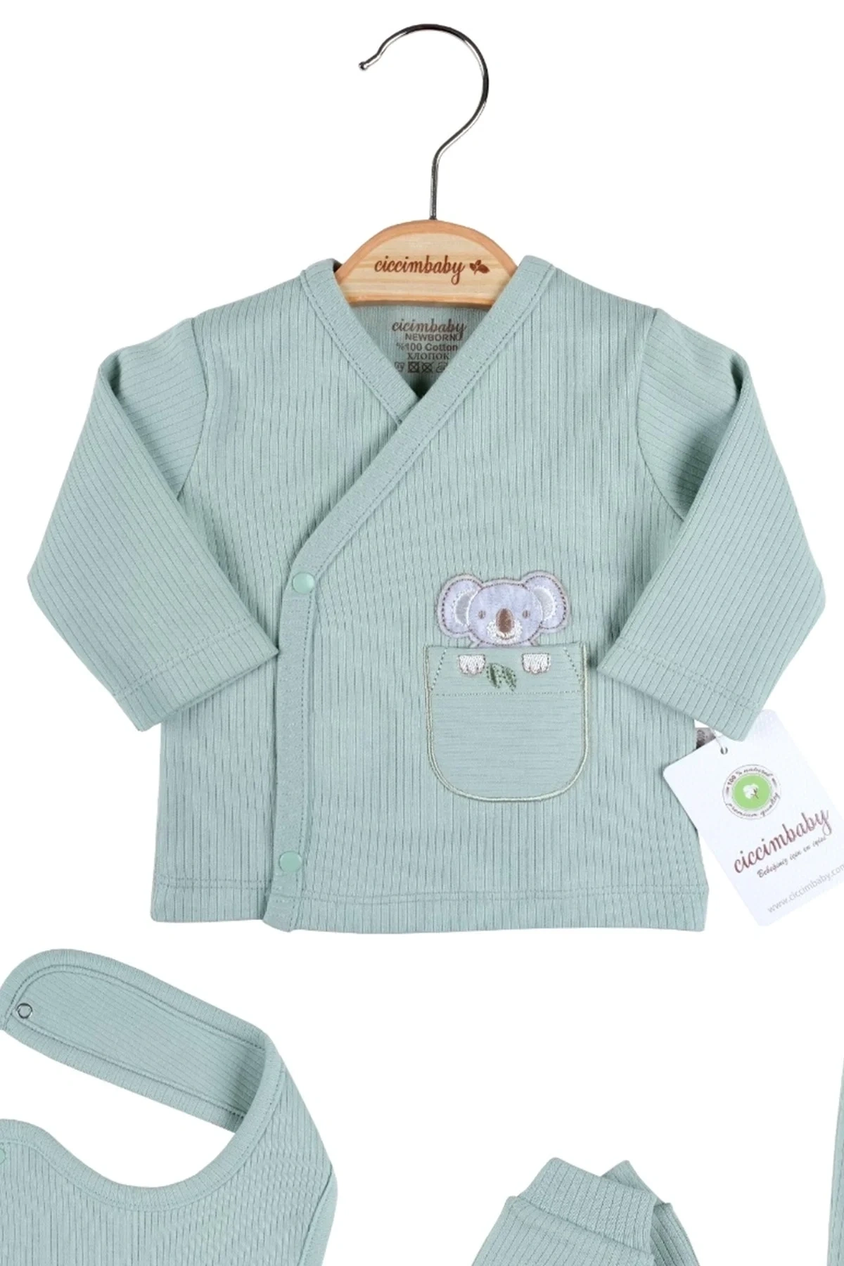 Koala Nakışlı Çizgili 5li % 100 Pamuk Hastane Çıkış Seti