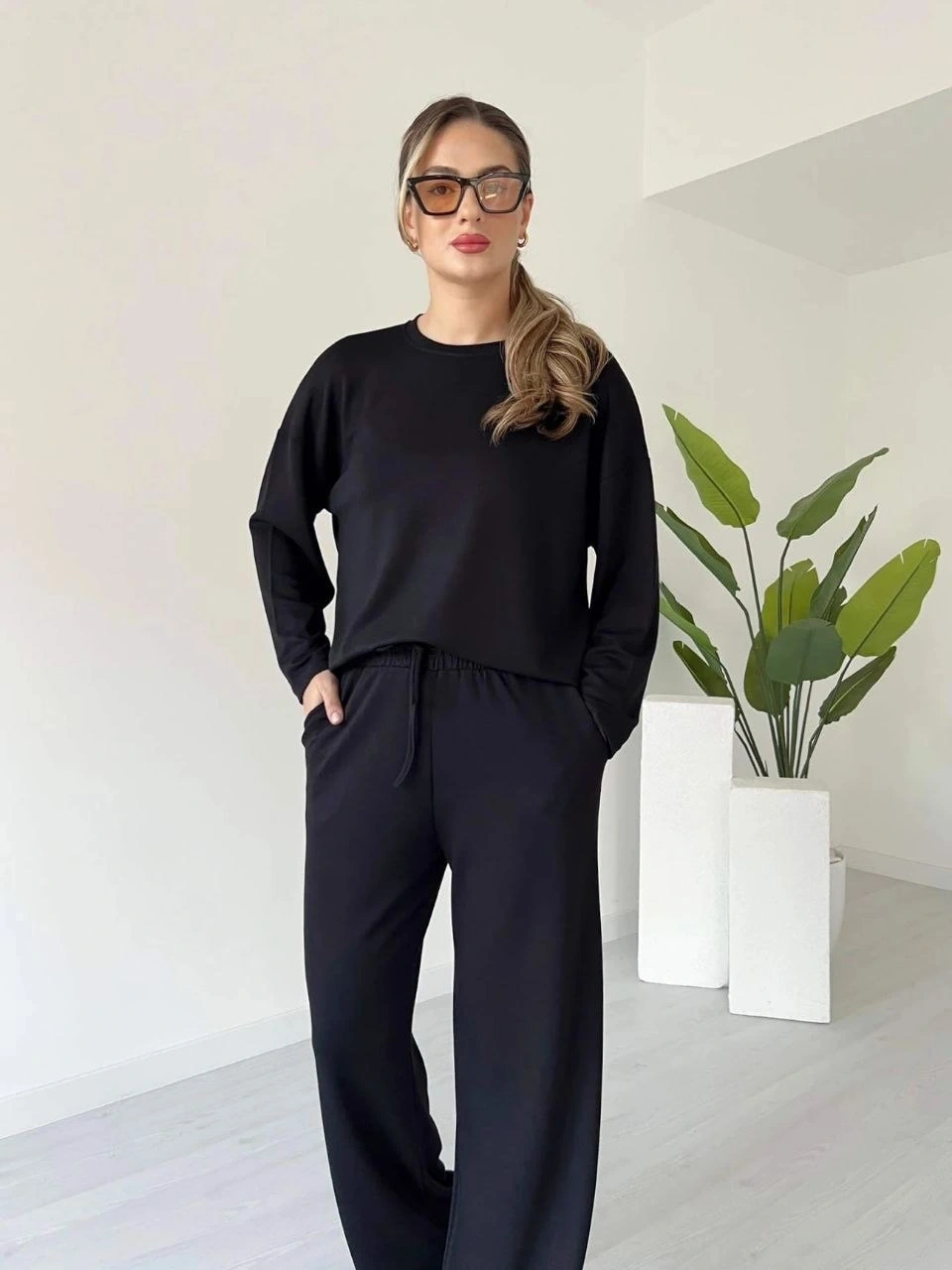 Kollu modal takım siyah