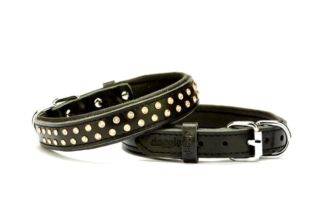 Konforlu Deri Swarovski Kristal Taşlı Köpek Boyun Tasması 2 x 28-34 cm Siyah