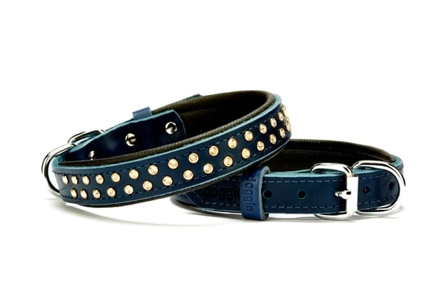 Konforlu Deri Swarovski Kristal Taşlı Köpek Boyun Tasması 2 x 32-39 cm Mavi