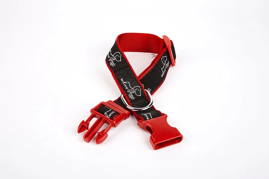 Köpek Desenli Dokuma Köpek Boyun Tasması 3 cm x 36-60 cm Kırmızı