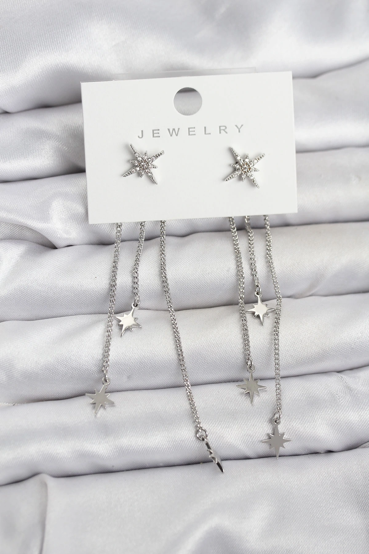 Kutup Yıldızı Model Gümüş Renk Pirinç Sallantılı Kadın Küpe