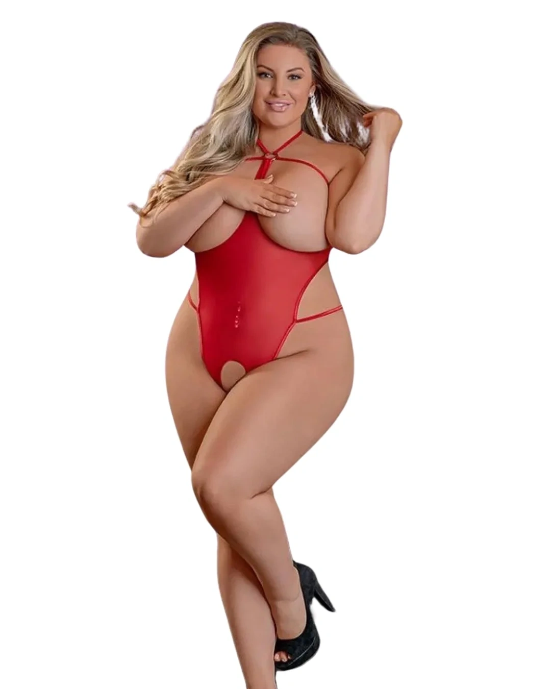 Lesca Büyük Beden Fantezi Kırmızı Özel Bölgeleri Açık Seksi Tül Babydol