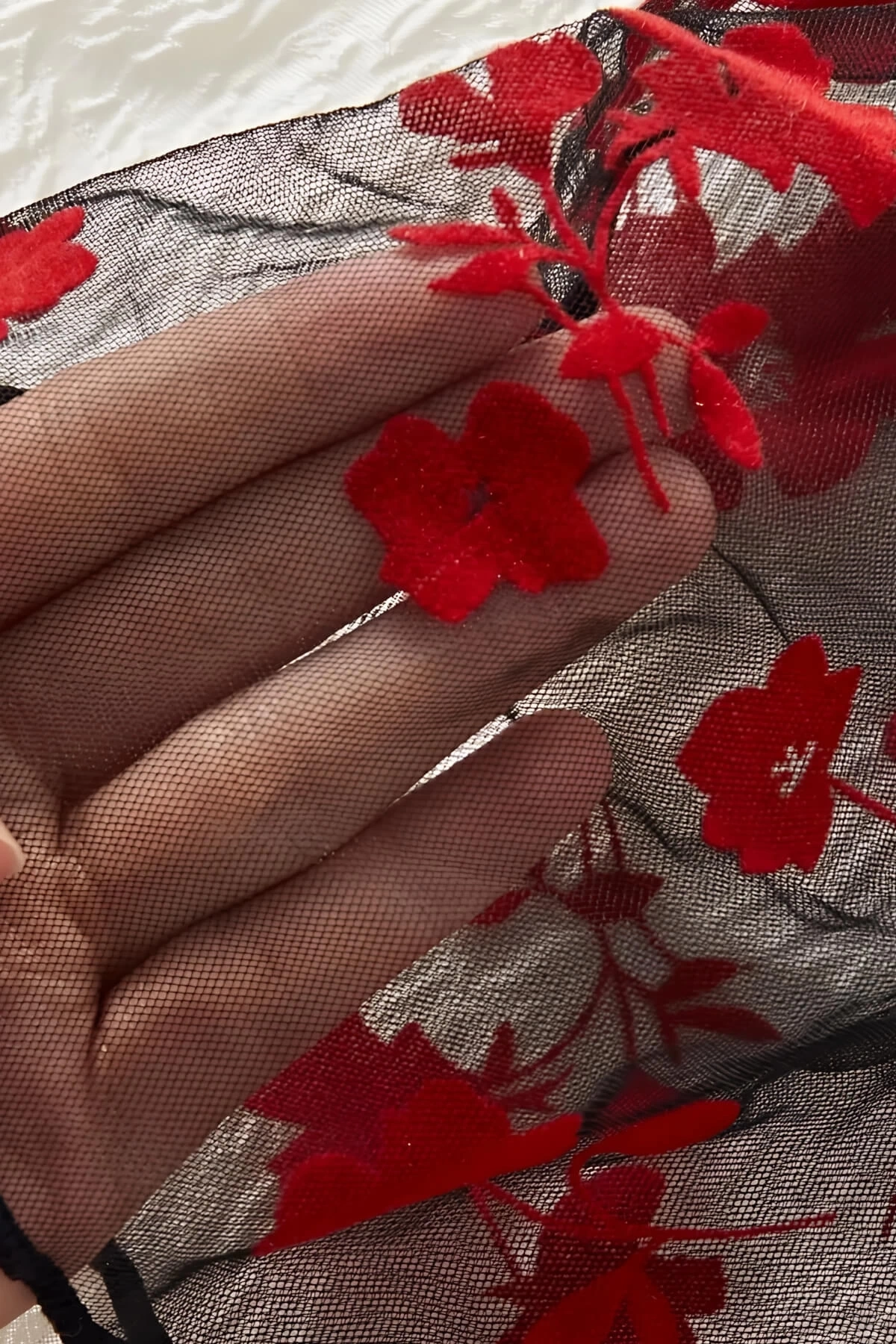 Lesca Çiçek Desenli Siyah Transparan Şortlu Gecelik Tm1377