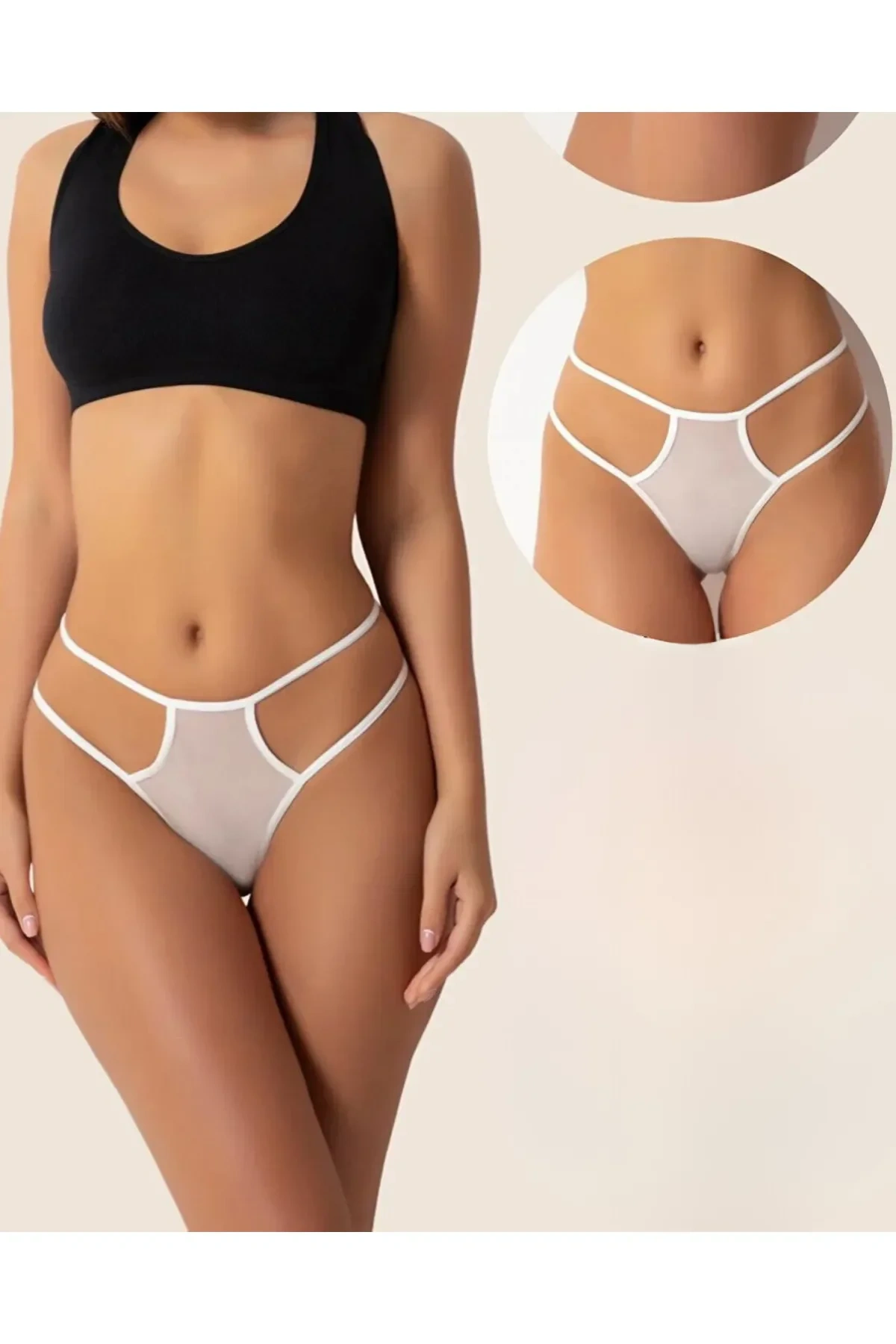 Lesca Fantazi Beyaz Seksi Tül Kadın String - Fantezi Tanga