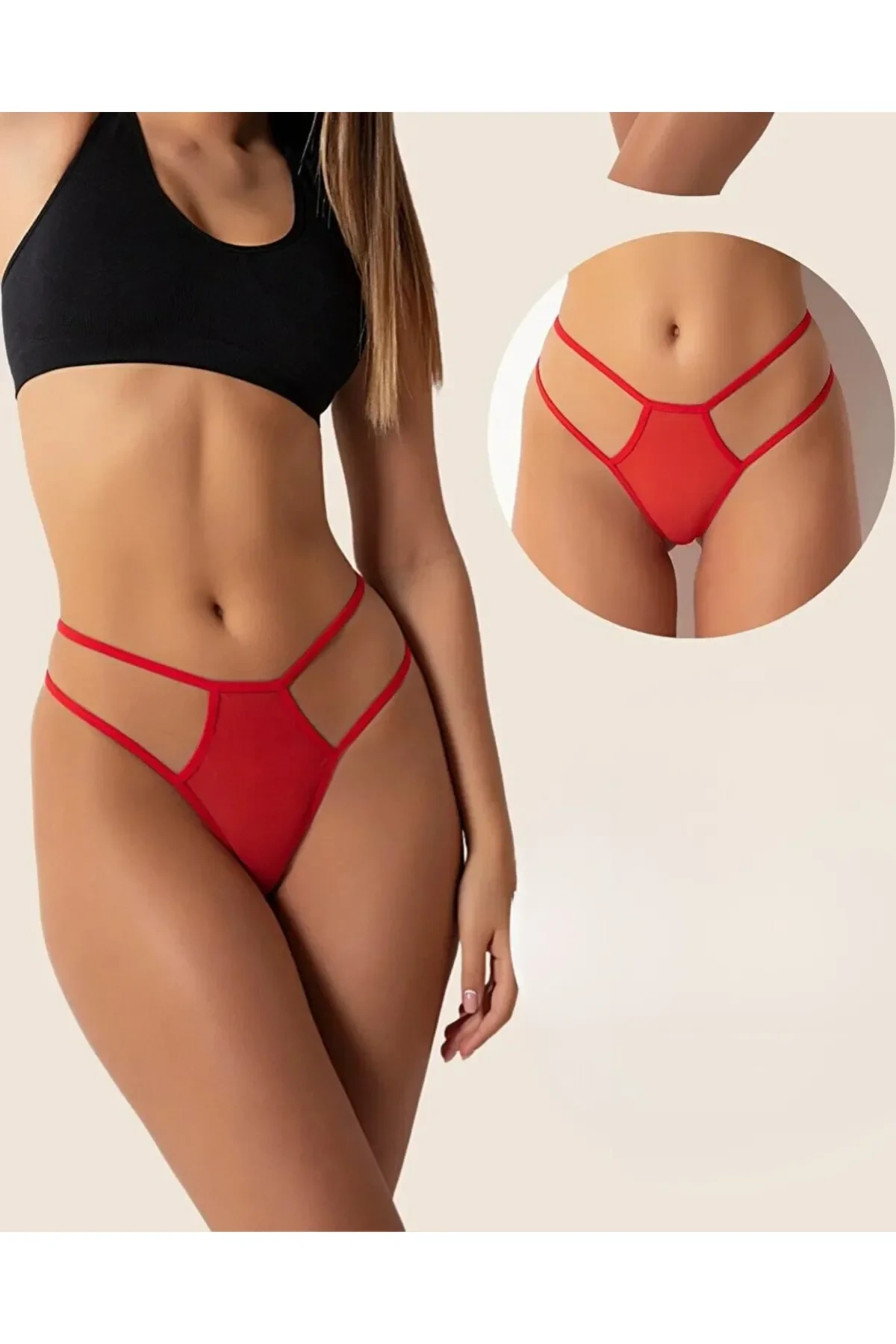 Lesca Fantazi Kırmızı Seksi Tül Kadın String - Fantezi Tanga