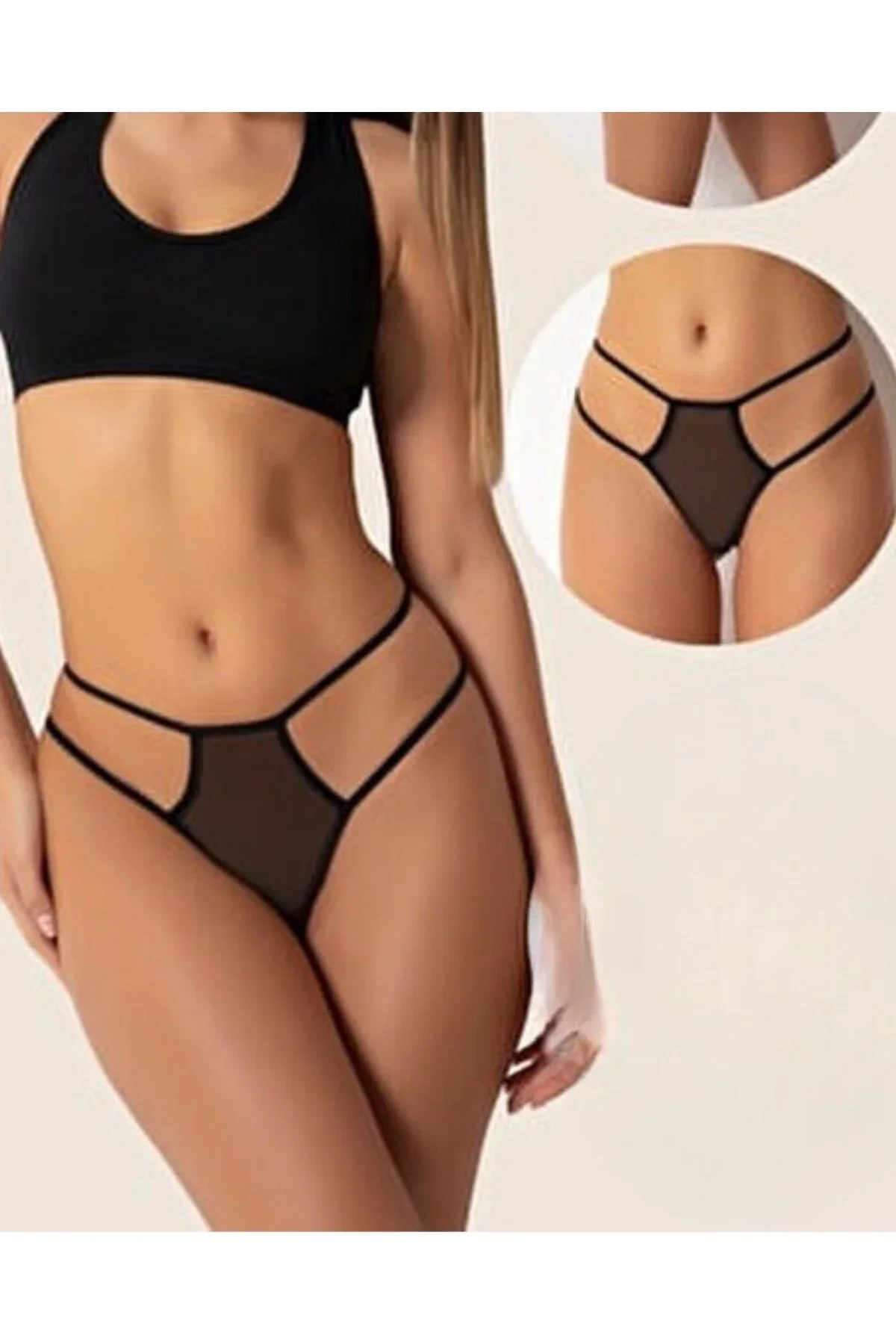 Lesca Fantazi Siyah Seksi Tül Kadın String - Fantezi Tanga