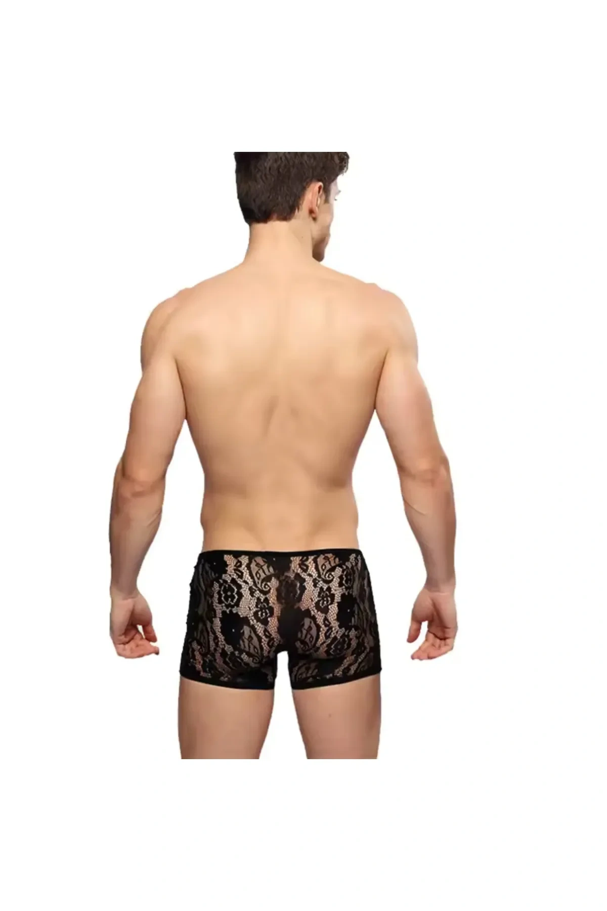 Lesca Fantezi Dantelli Seksi Siyah Erkek Boxer - Seksi Erkek İç Çamaşırı