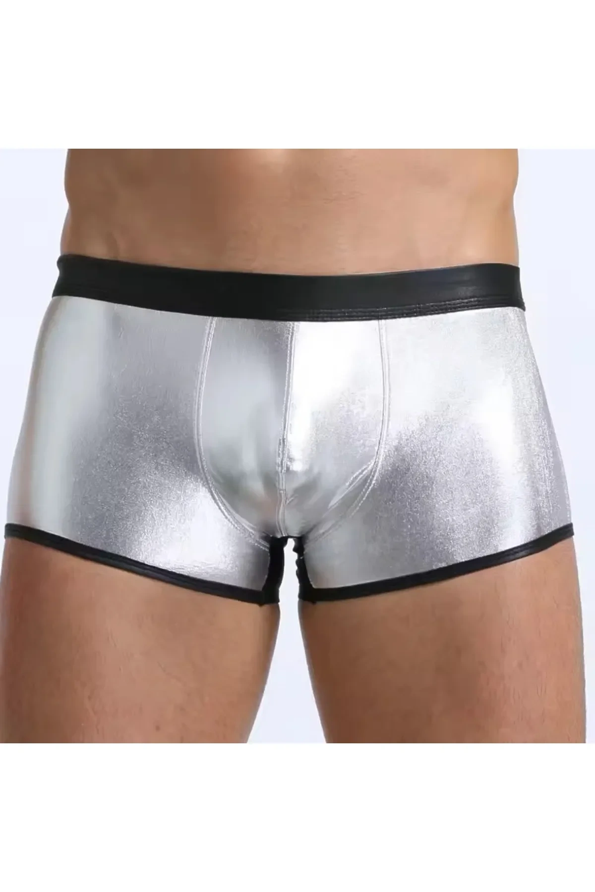 Lesca Fantezi Deri Görünümlü Gümüş Erkek Boxer Tanga