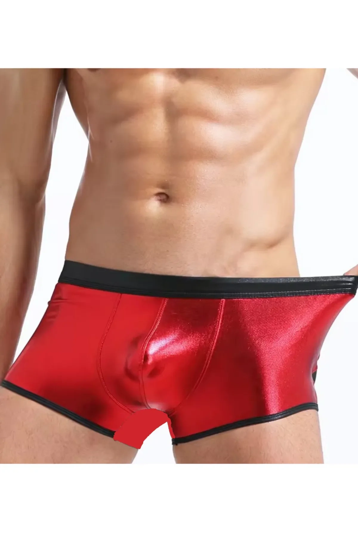 Lesca Fantezi Deri Görünümlü Kırmızı Erkek Boxer Tanga