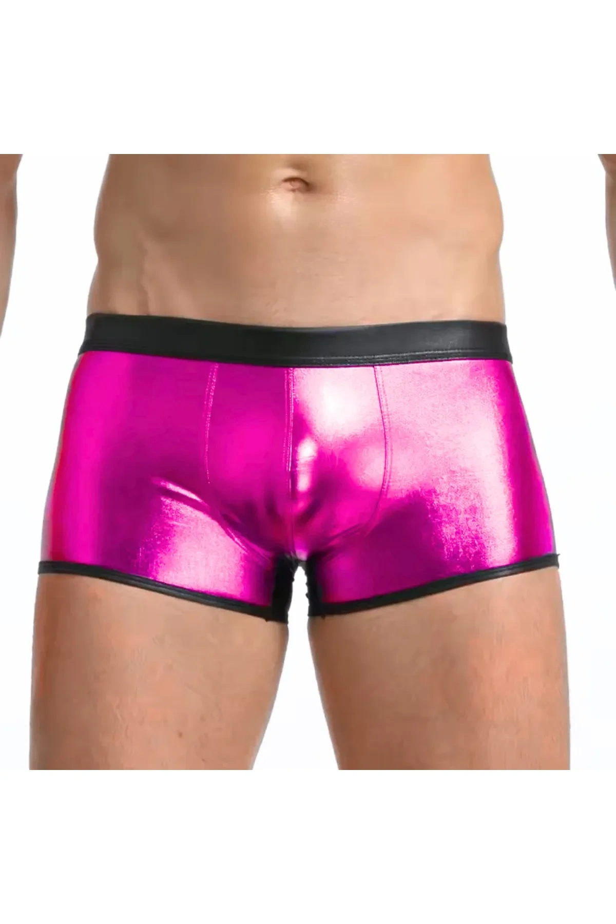 Lesca Fantezi Deri Görünümlü Pembe Erkek Boxer - Fantezi Tanga