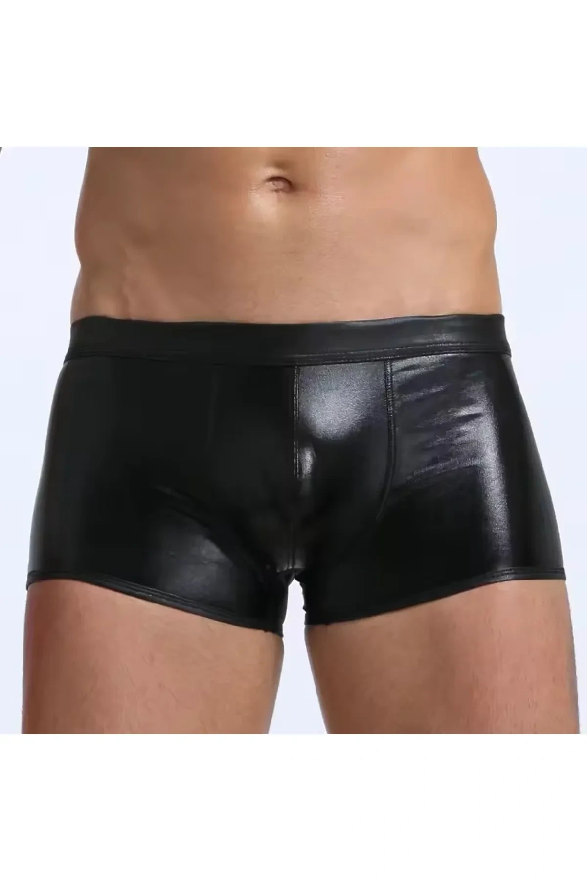 Lesca Fantezi Deri Görünümlü Seksi Siyah Erkek Boxer - Fantezi Tanga