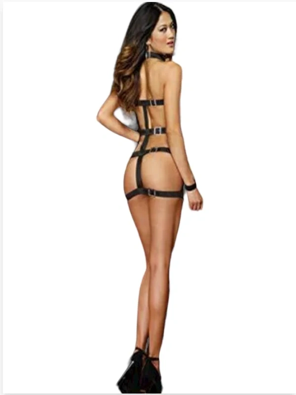 Lesca Fantezi Deri Tasmalı Seksi Elbise
