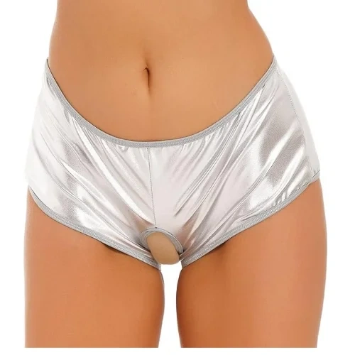 Lesca Fantezi Gümüş Özel Bölgeleri Açık Parlak Külot