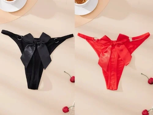 Lesca Fantezi Kadın 2li Fiyonklu Halkalı Tanga