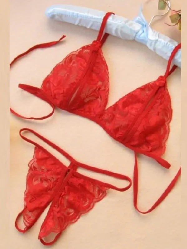 Lesca Fantezi Kırmızı Dantelli Seksi Sütyen Kilot Takım