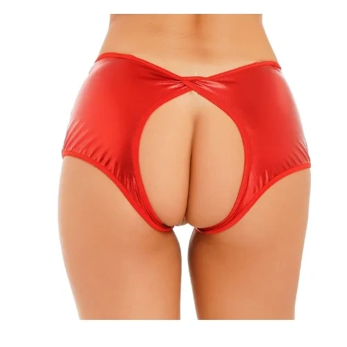 Lesca Fantezi Kırmızı Özel Bölgeleri Açık Parlak Külot