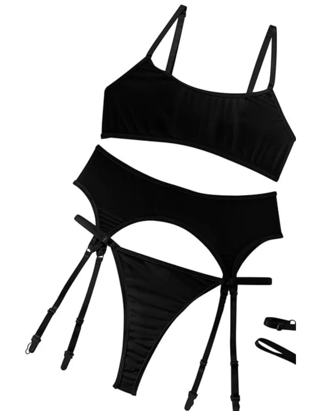 Lesca Fantezi Siyah Transparan Tül Jartiyer Takımı